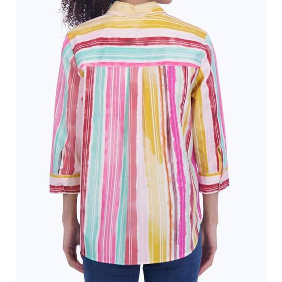 NEW FOXCROFT women's boyfriend shirt in watercolor stripes - Picture 3 of 4